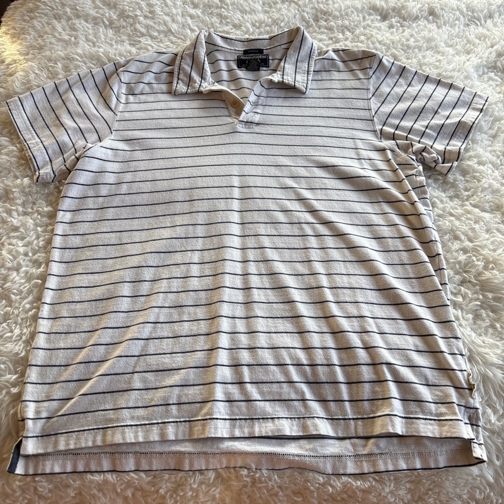 Abercrombie & Fitch White Polo with Navy Stripes Vintage Muscle